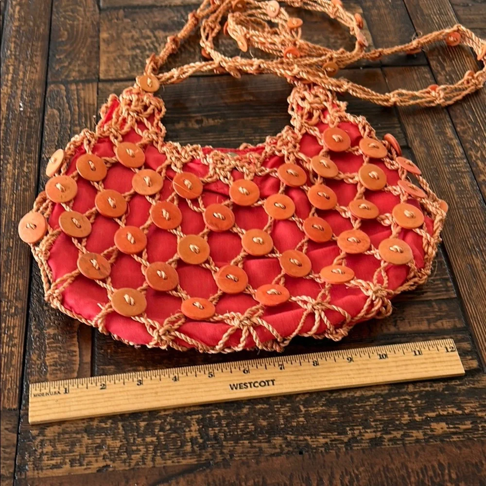 Orange Bohemian Shoulder Bag with Intricate Design